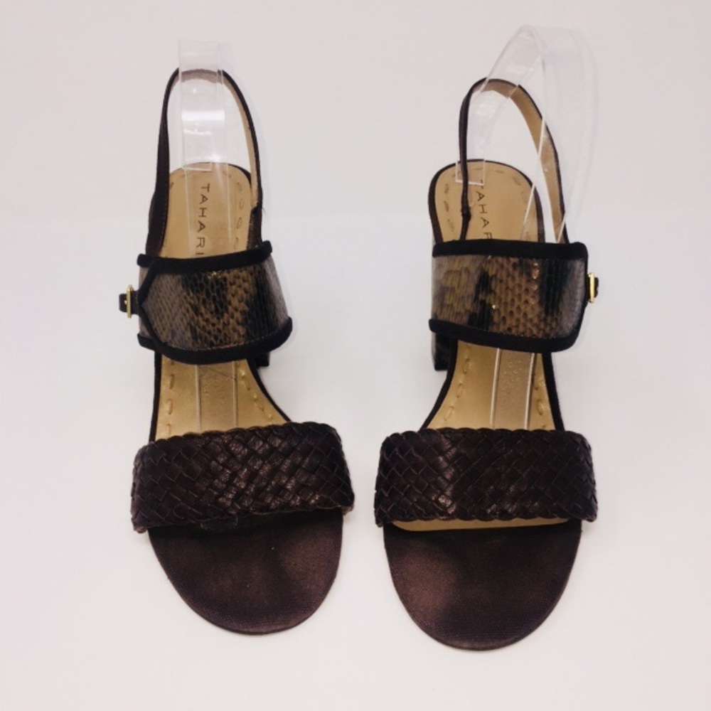 Tahari Jada Brown Leather Weave Faux Snake Print